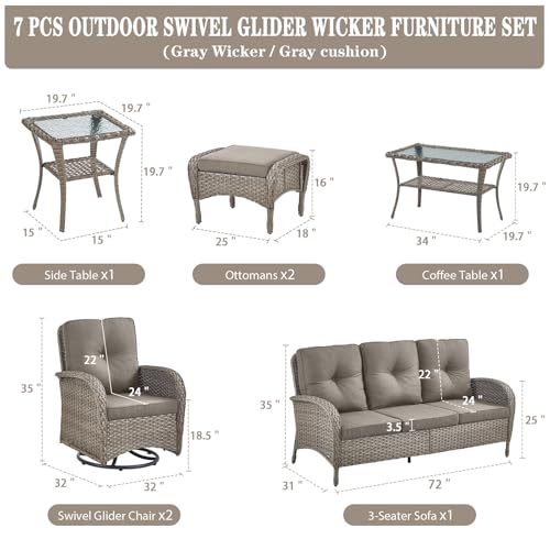 Patio Wicker Chairs Swivel Rocker - Outdoor Swivel Rocking Chairs Set of 2 with Rattan Side Table