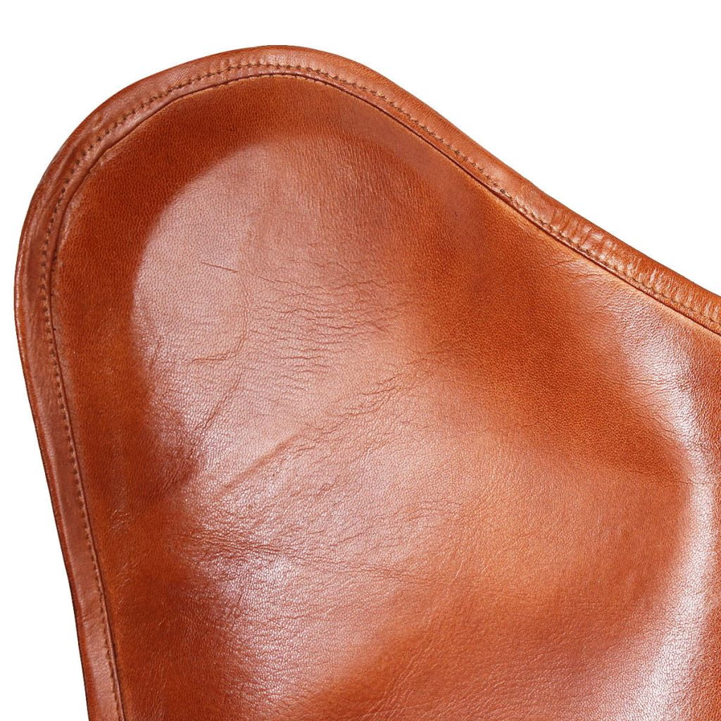 Anself Butterfly Chair Real Leather Upholstery Chair with Powder-Coated Iron Frame Chair for Living Room Bedroom Home Furniture 29.1 x 26 x 35.4