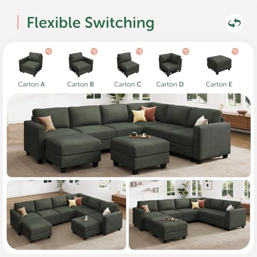 HONBAY Corduroy Modular Sectional Couch with Storage L-Shaped Sectional Couches for Living Room 6 Seater Modular Sofa, Dark Gray