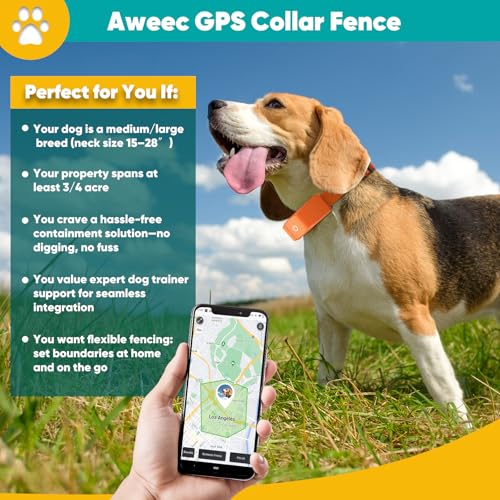GPS Electric Dog Fence with Free App, Wireless Fence System with Training Collar, Portable Fence for Outdoor Use