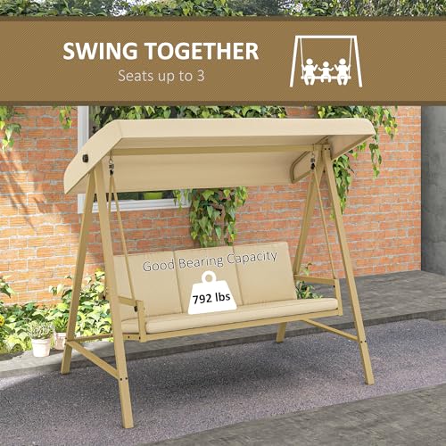 Outsunny 3-Seat Outdoor Porch Swing with Stand, Heavy Duty Patio Swing Chair with Adjustable Canopy, Removable Cushions