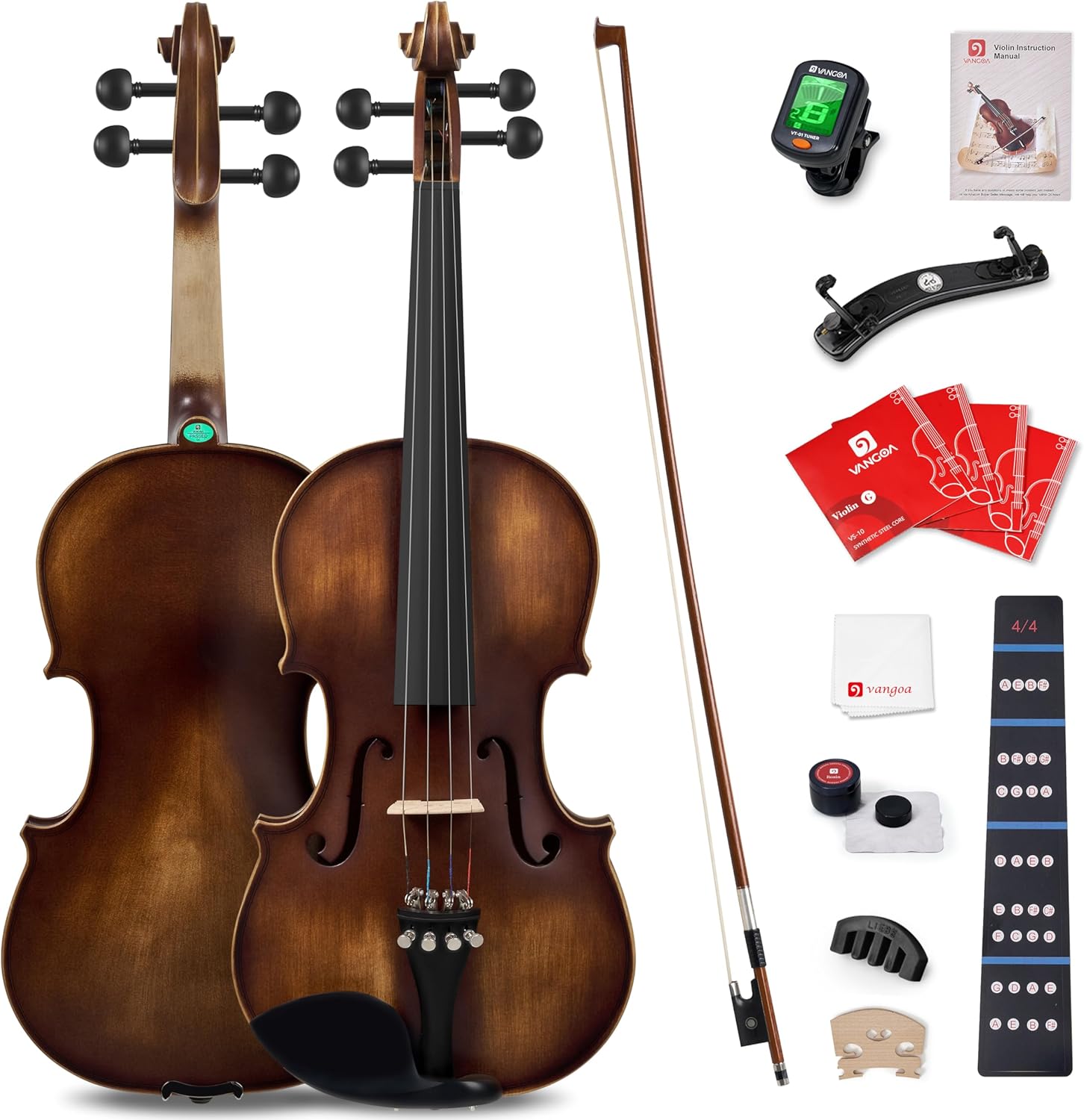 Vangoa Solid Wood Violin 4/4 Full Size Set Fiddle Handmade Varnish