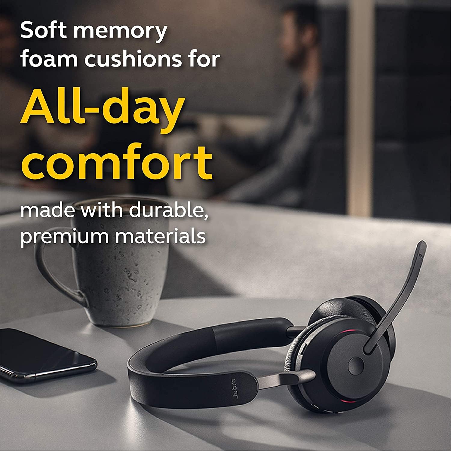 Jabra Evolve2 65 Stereo Wireless Bluetooth Headset, Black - with Passive Noise Cancelling Headphones and 37 Hours of Battery Life, UC-Optimised (New)