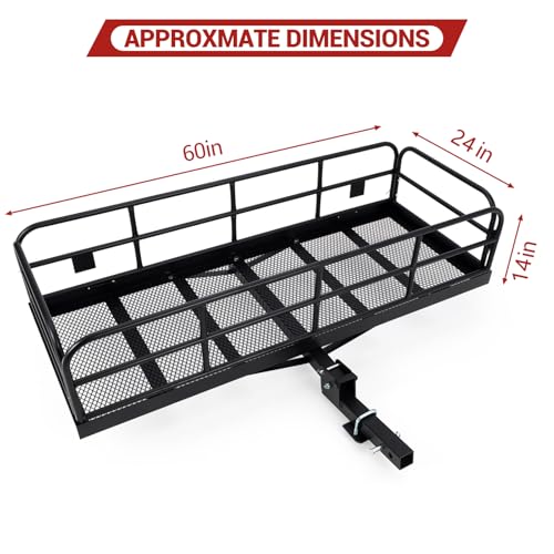 Hitch-Mounted Cargo Carrier | 60"x24"x14" Basket with 500 Lb Capacity | with Net and Straps | Fits 2-Inch Receivers | for Cars and SUVs