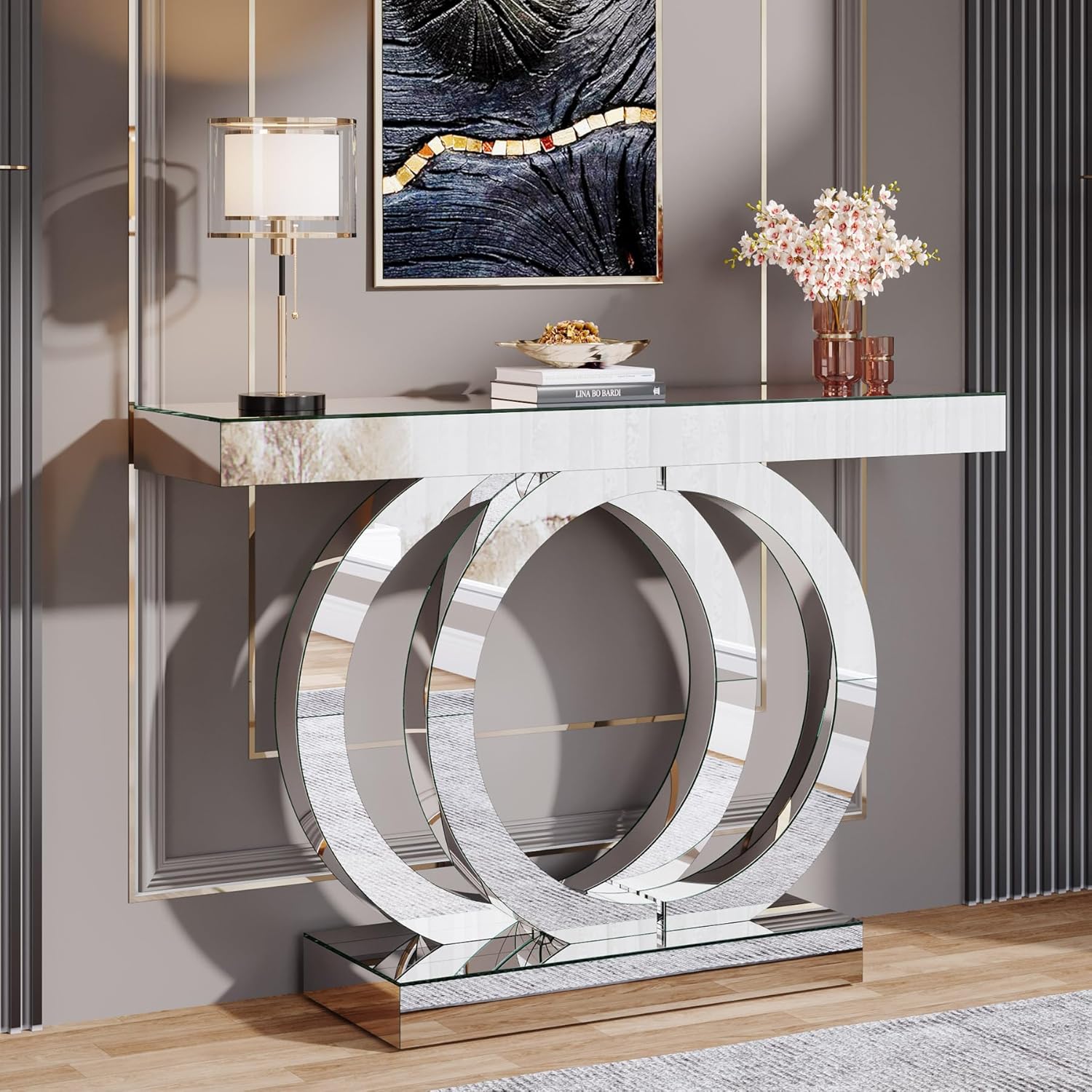 Tribesigns 43.3-Inch Mirrored Console Table, Modern Entryway Table with Thickened Mirror Finish Tabletop
