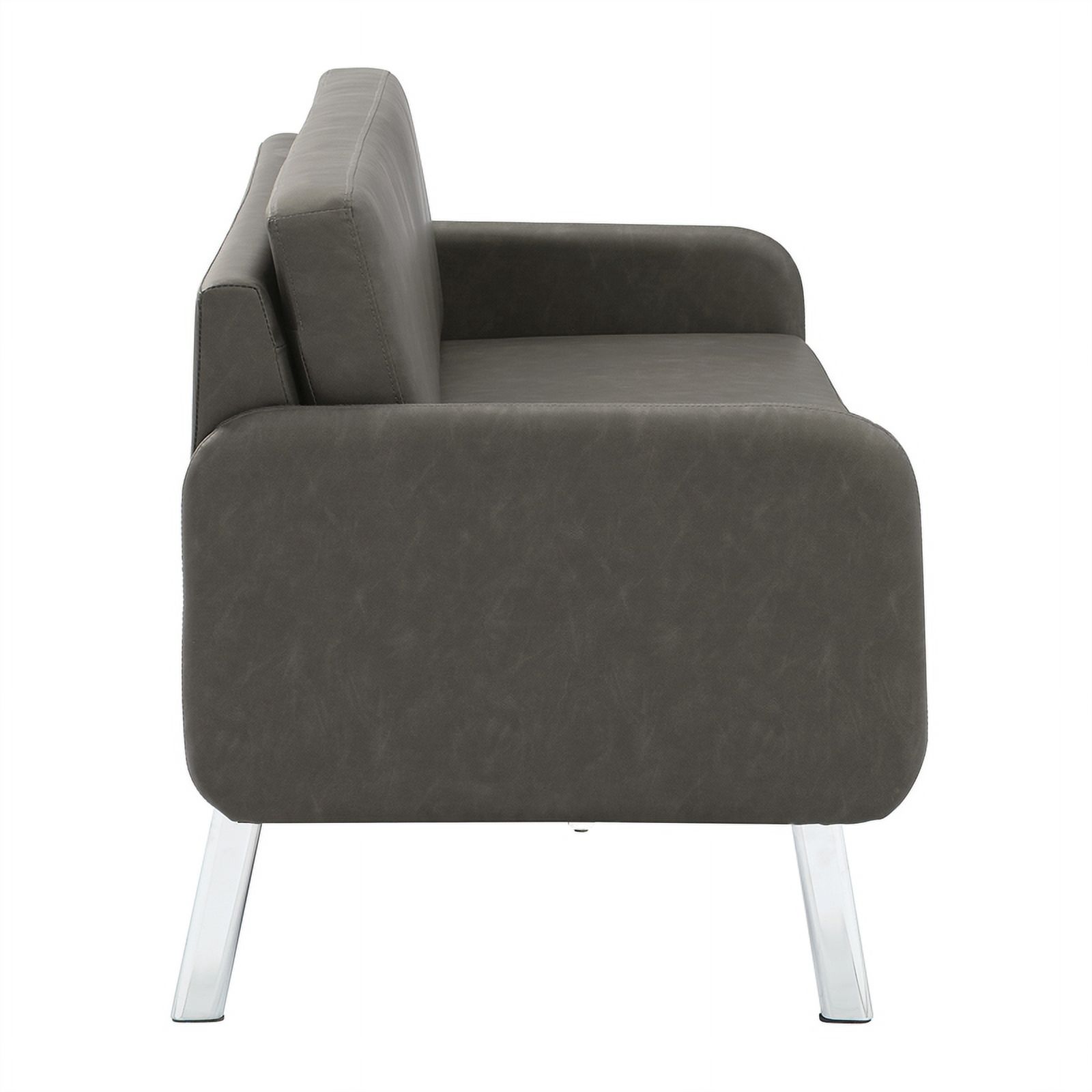 Lounge Sofa in Smoke Faux Leather with Chrome Legs