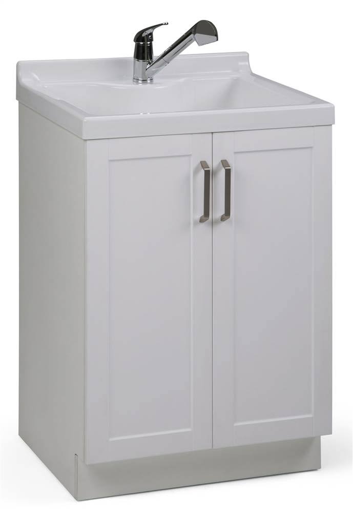 Simpli Home Kyle 24x22 Laundry Cabinet with Pull-Out Faucet and ABS Sink, Pure White