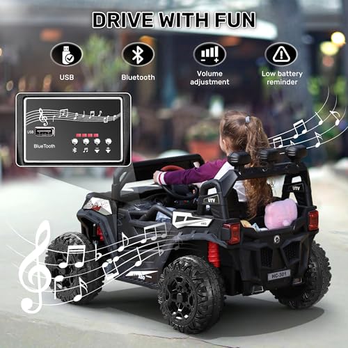 ANPABO 24V 4X4 Ride on Car Truck w/Remote Control, 4WD/2WD Switchable Kids UTV, 19" Spacious Seat, 4 Shock Absorbers, Soft Start, Music Player