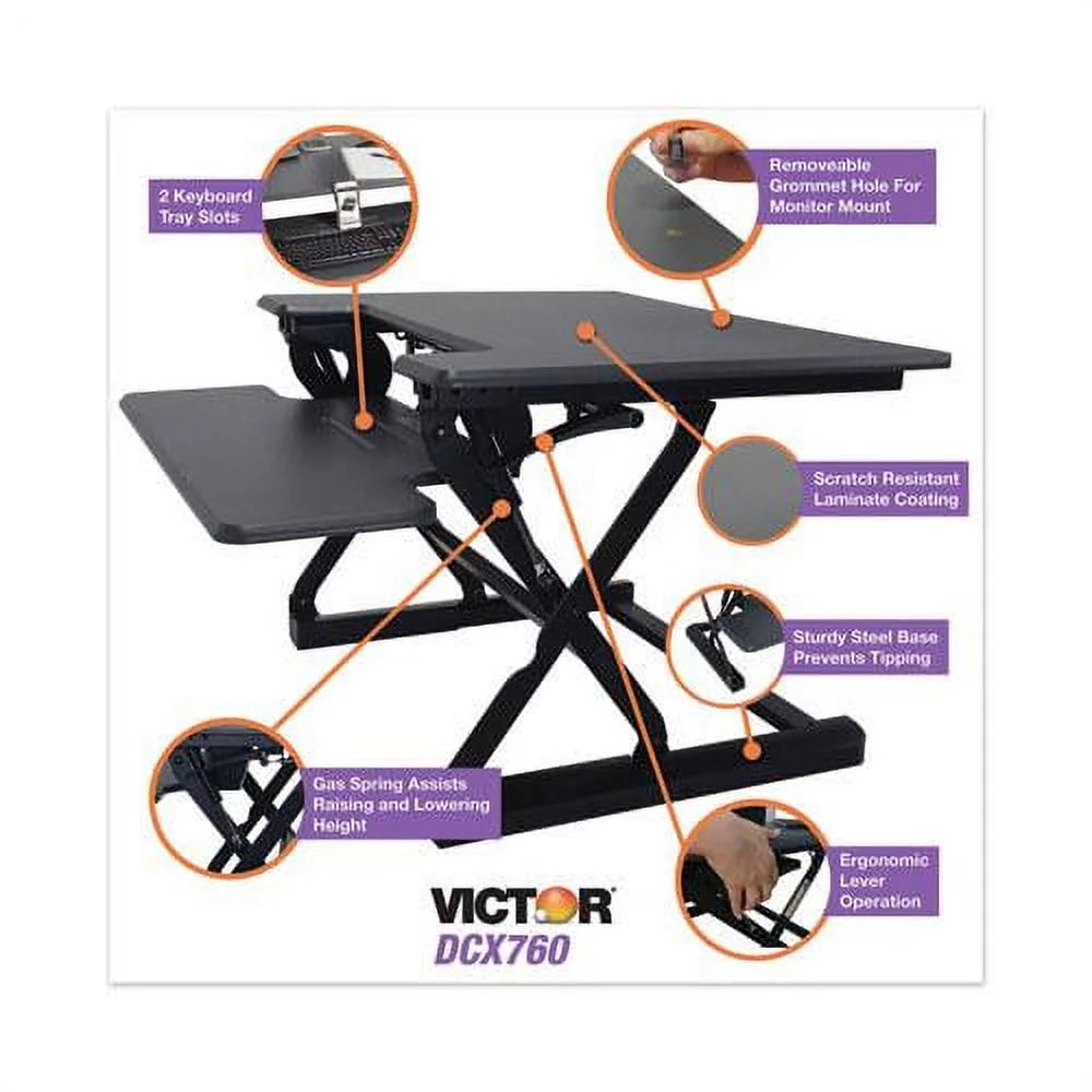 Victor Technology DCX760 High Rise Height Adjustable Standing Desk With Keyboard Tray