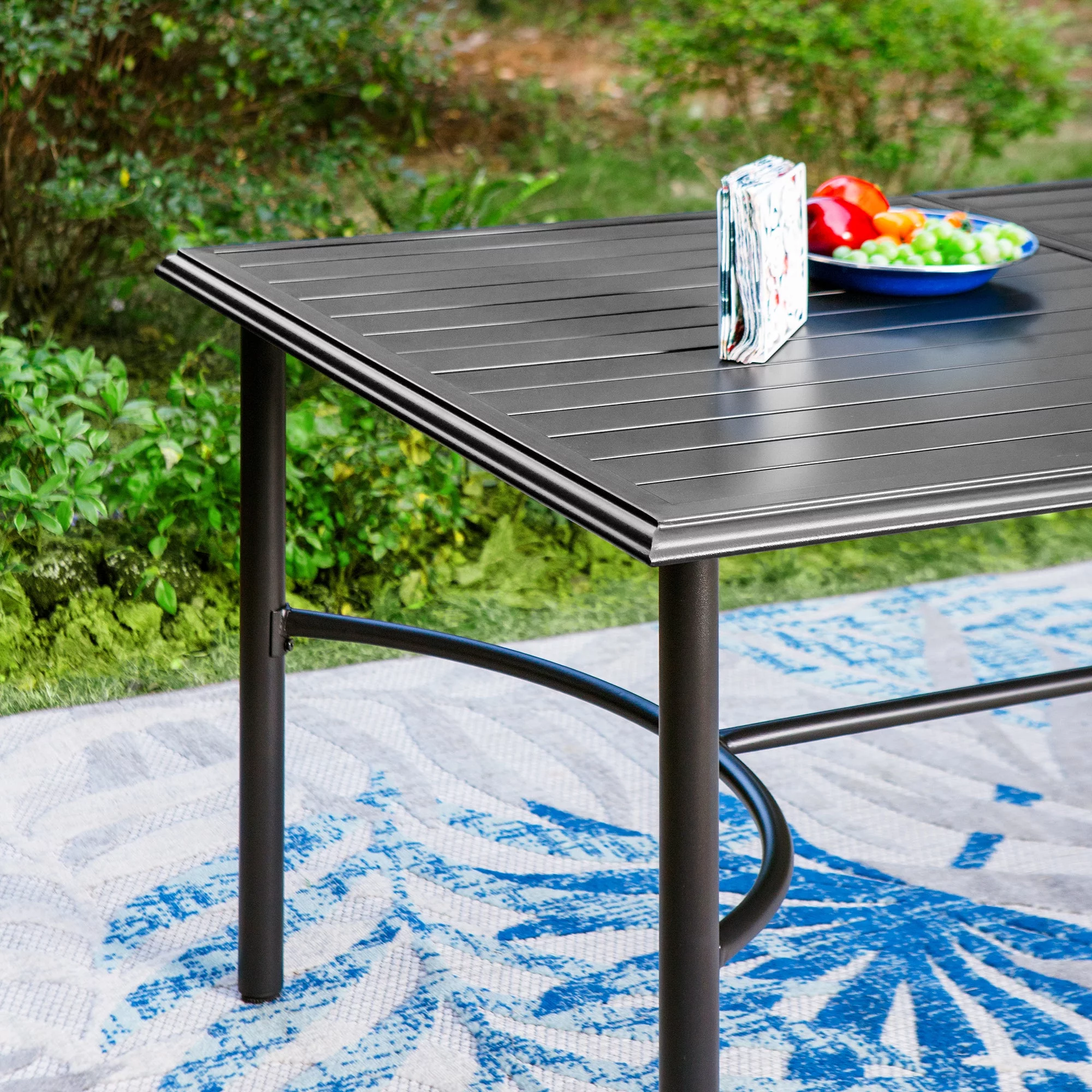 Sophia & William 7 Piece Patio Metal Dining Set 67" Dining Table and 6 Blue Textilene Chairs