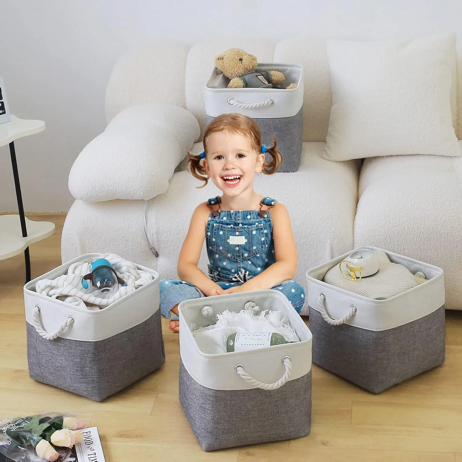 Fabric Cubes Storage Basket, 6 Pack 11x11 in with Handles Foldable Cube Storage Bins, for Shelves, Home, Office, Nursery Organizers