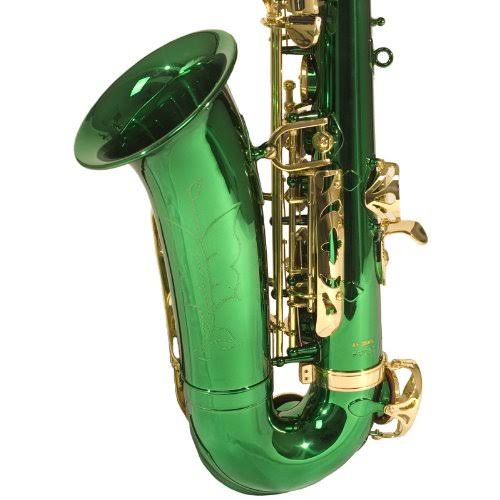 Mendini by Cecilio MAS-GL+92D+PB Green Lacquer E Flat Alto Saxophone with Tuner, Case, Mouthpiece, 10 Reeds and More