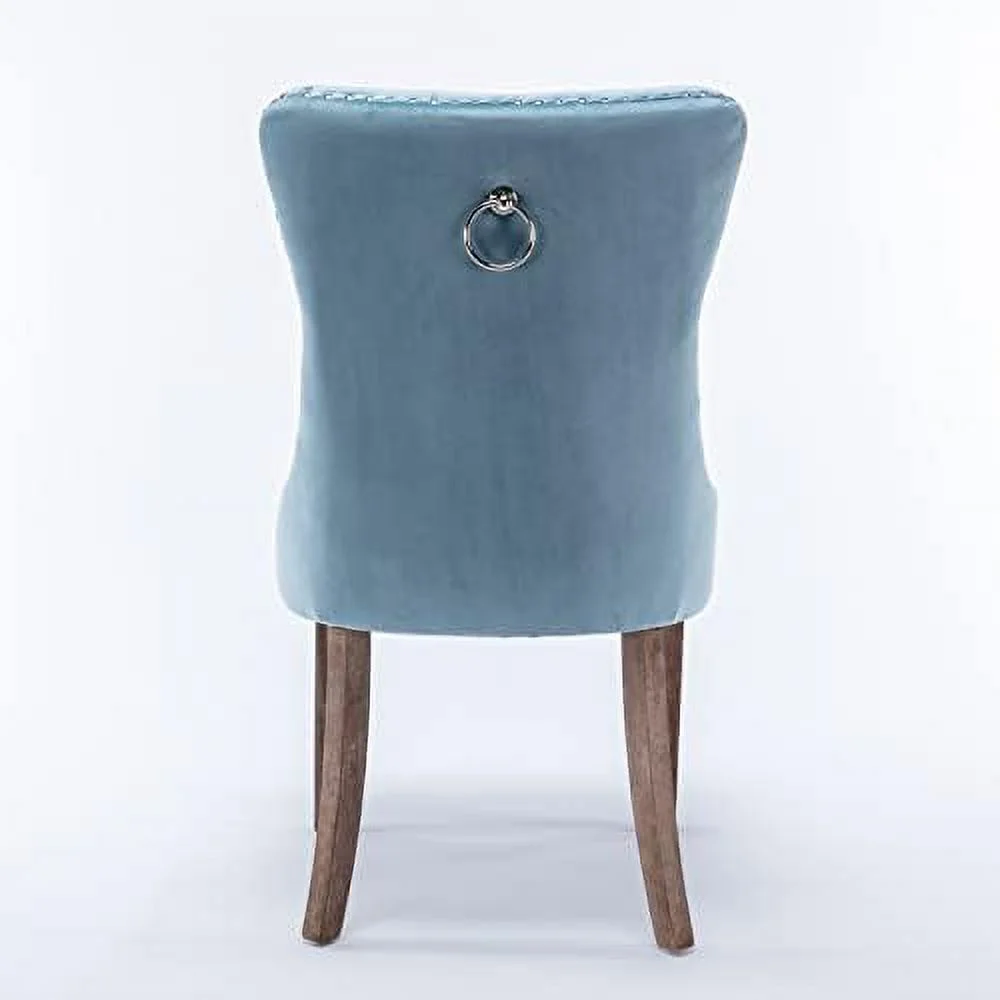 TJUNBOLIFE Velvet Dining Chairs   Upholstered Dining Room Chairs  Tufted Dining Chairs with Solid Wood Legs  Nail Heads and Ring Pull for Kitchen