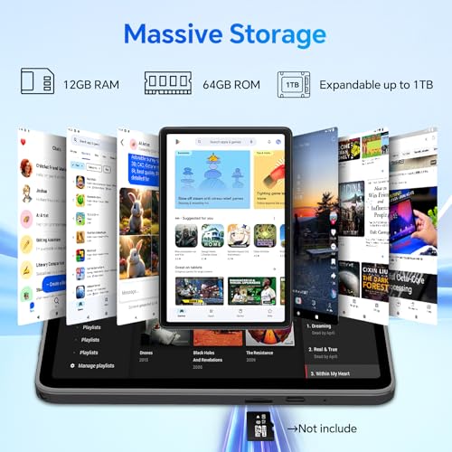 Blackview Tablet 10 inch Android 15,2025 AI Tablet, 4GB RAM 64GB ROM 1TB Expandable, Quad-Core, Widevine L1, 1280x800 IPS Touchscreen, 5G WiFi
