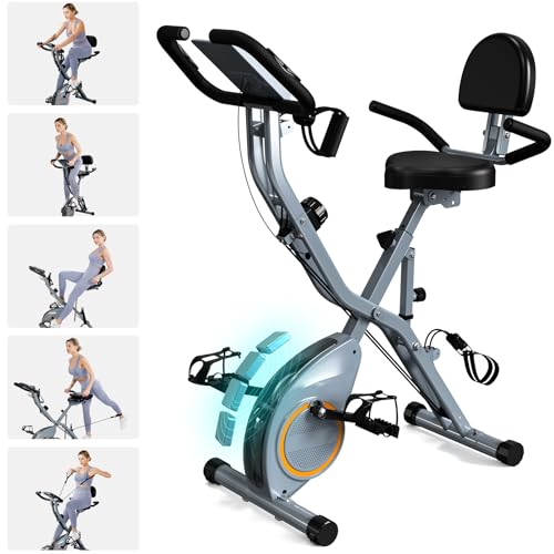 Foldable Exercise Bike Stationary Bikes for Home, 5 IN 1 Indoor Workout Bike, Cycling Bike with 16-Level Quiet Magnetic Resistance