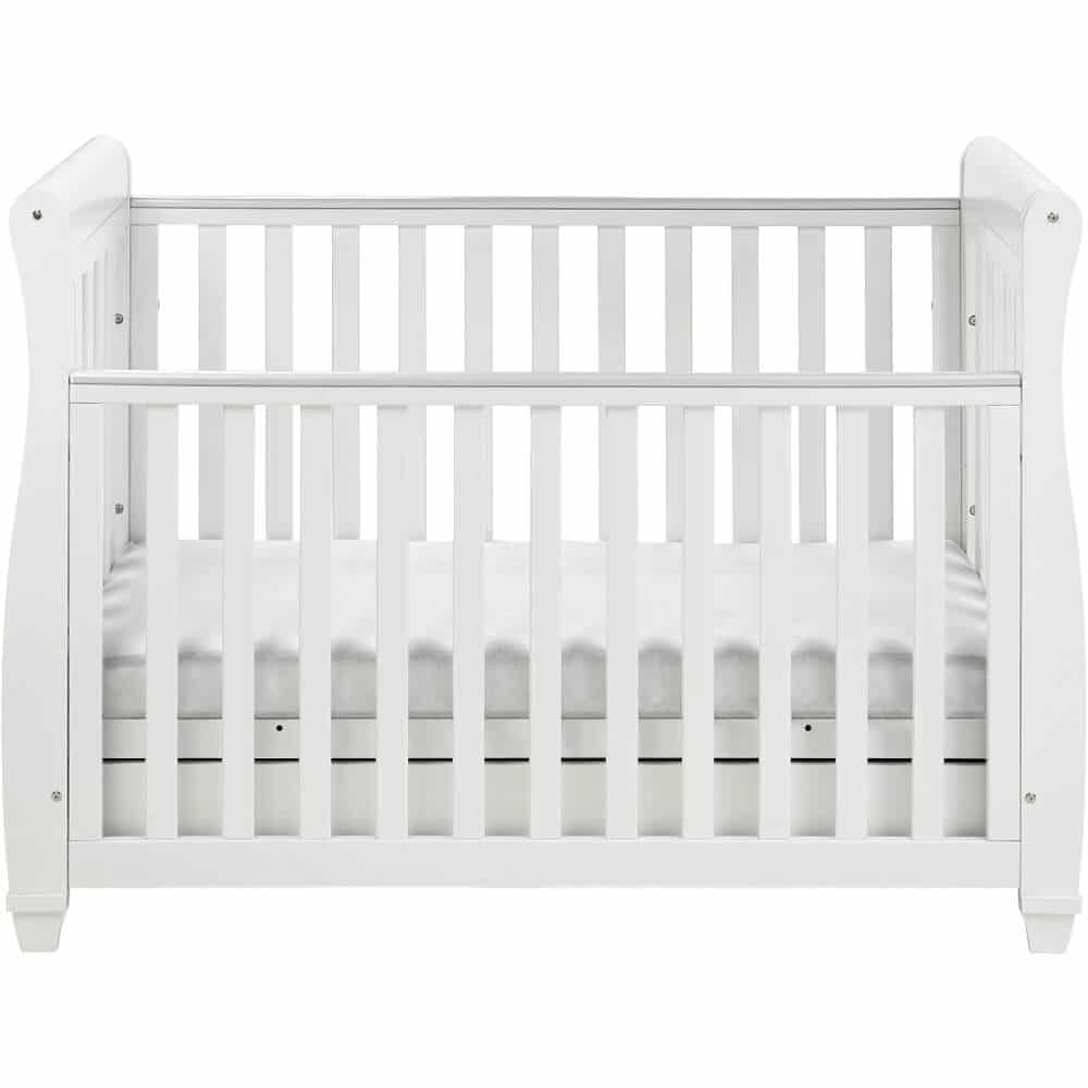 Babymore White Eva Dropside Sleigh Cot Bed