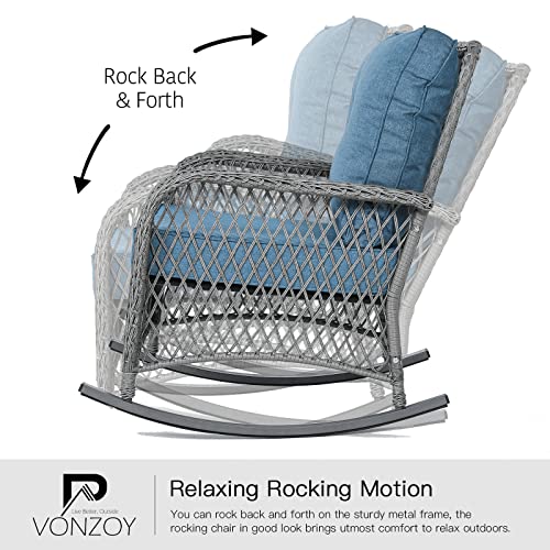 Patio Furniture Set 3 Pieces, Wicker Rocking Bistro Set with Thick Cushions, Outdoor Rocker Chairs and Coffee Table for Porch