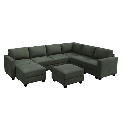 HONBAY Corduroy Modular Sectional Couch with Storage L-Shaped Sectional Couches for Living Room 6 Seater Modular Sofa, Dark Gray