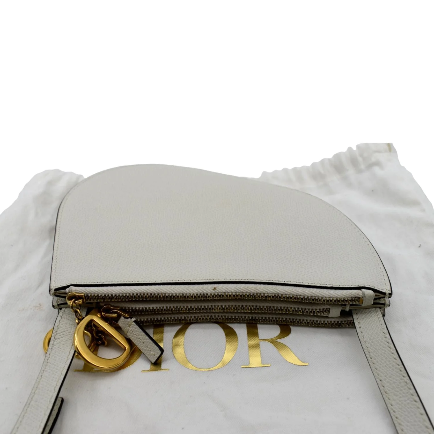 Pre-owned CHRISTIAN DIOR Women Dior Saddle Trio Leather Crossbody Pouch Bag White