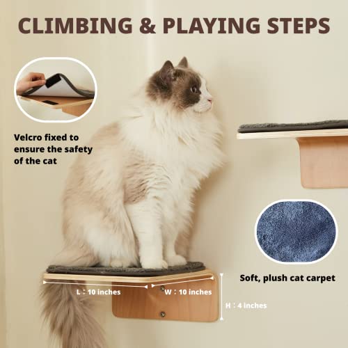 Cat Wall Shelf with Two Steps - Wave Cat Shelves and Perches for Wall - Wall Mounted Cats Furniture for Sleeping, Playing, Climbing, and Lounging