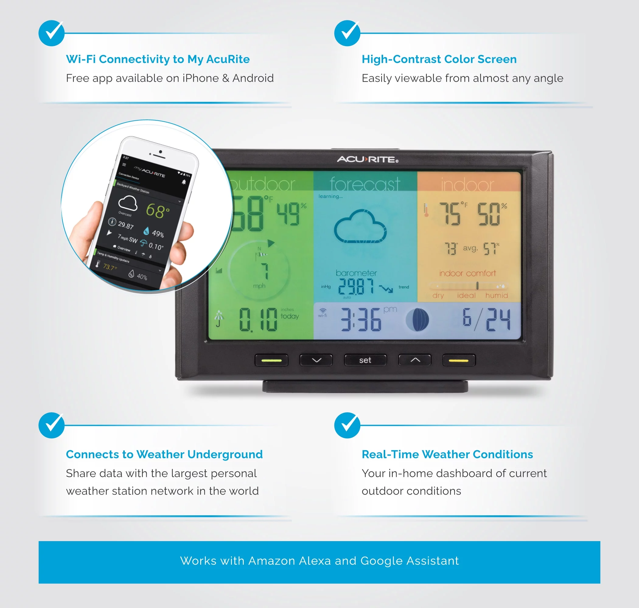 AcuRite Iris Home Weather Station with Wi-Fi Color Display for Remote Weather Monitoring (01547M) - Radiant Selections