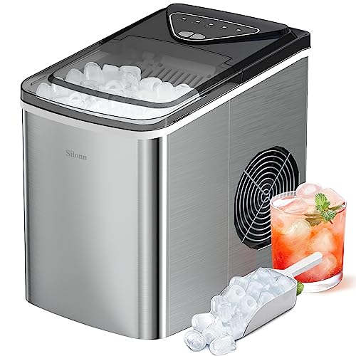 Nugget Ice Maker Countertop, Silonn Chewable Pellet Ice Machine with Self-Cleanin Function, 33lbs/24H Portable Ice Makers for Home Kitchen Officce