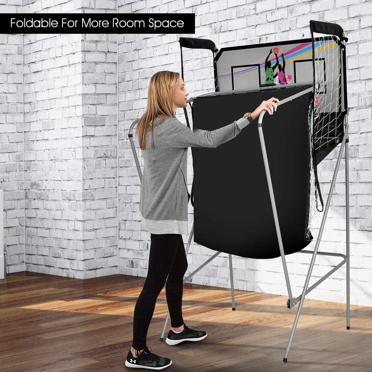 Giantex Foldable Basketball Arcade Game, 8 Game Options, Electronic Double Shot 2 Player w/ 4 Balls and LED Scoring System