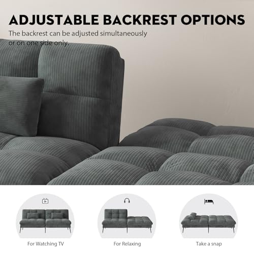 COMHOMA Convertible Futon Sofa Bed, 68″Fabric Futon Couch with Adjustable Backrest, Folding Futon Sleeper Recliner for Living Room Furniture (Black)