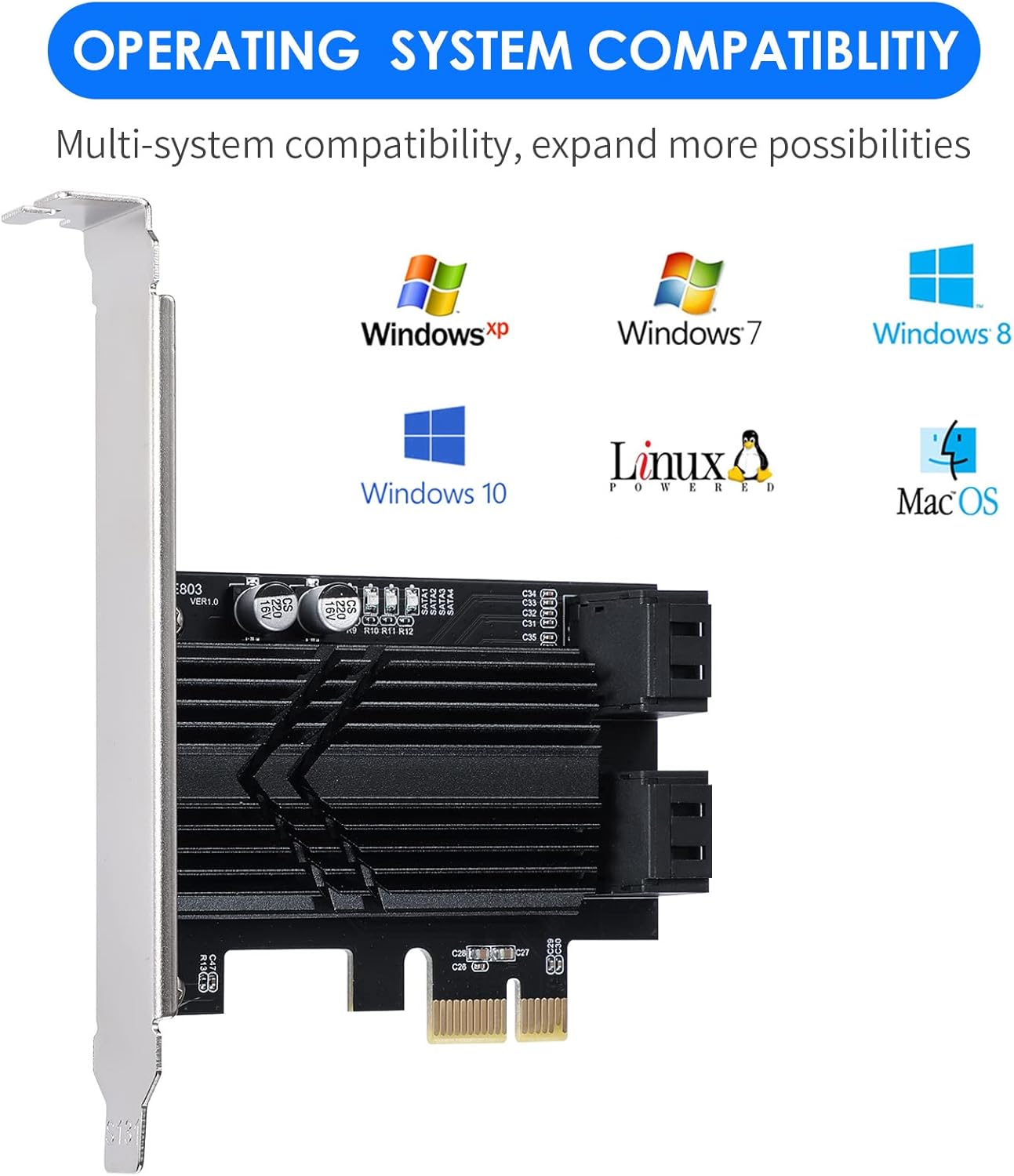 PCIe x1 SATA Card 6 Port, SATA 3.0 Controller Expansion Card with 6 SATA Cables & Low Profile Bracket,SATA III PCIE Gen3 Adapter(6Gbps) ASM1166 Chip