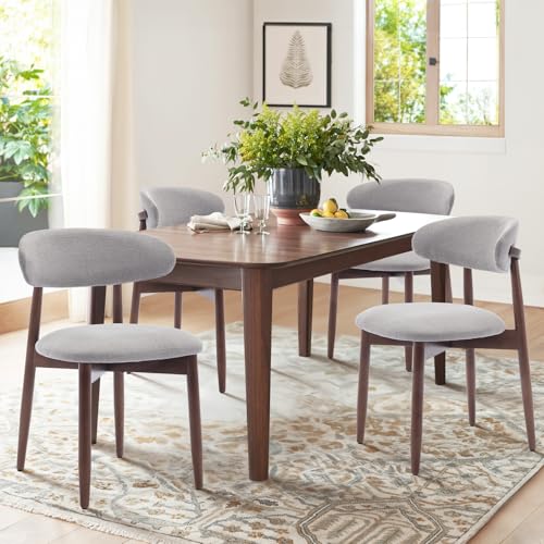 COLAMY Wooden Dining Chairs Set of 4, Modern Fabric Upholstered Dining Room Chair, Farmhouse Kitchen Chairs with Foot Pegs, Green