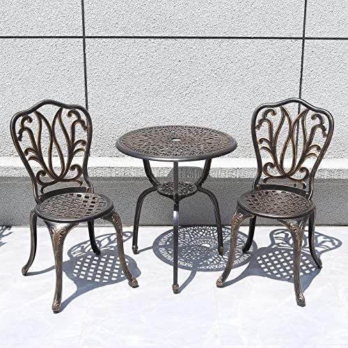 C/G 3 Piece Bistro Set,Outdoor Patio Set,Anti-Rust Cast Aluminum Bistro Table Set for Park Yard Front Porch Furniture(Antique Copper)