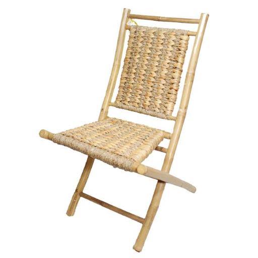 Kahala Bamboo Folding Chair with Open Link Weave of Water Hyacinth u0026 Seagrass, Natural - Set of 2