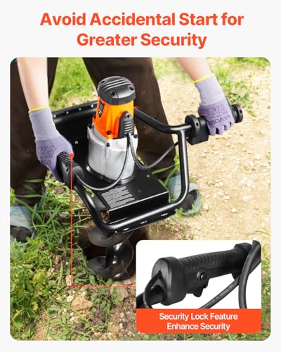 VEVOR Electric Post Hole Digger, 5.71 in Auger Bit with 1500W Powerful Motor, 140 RPM Alloy Steel Earth Auger Drill Bit with 10.24 in Extension Rod