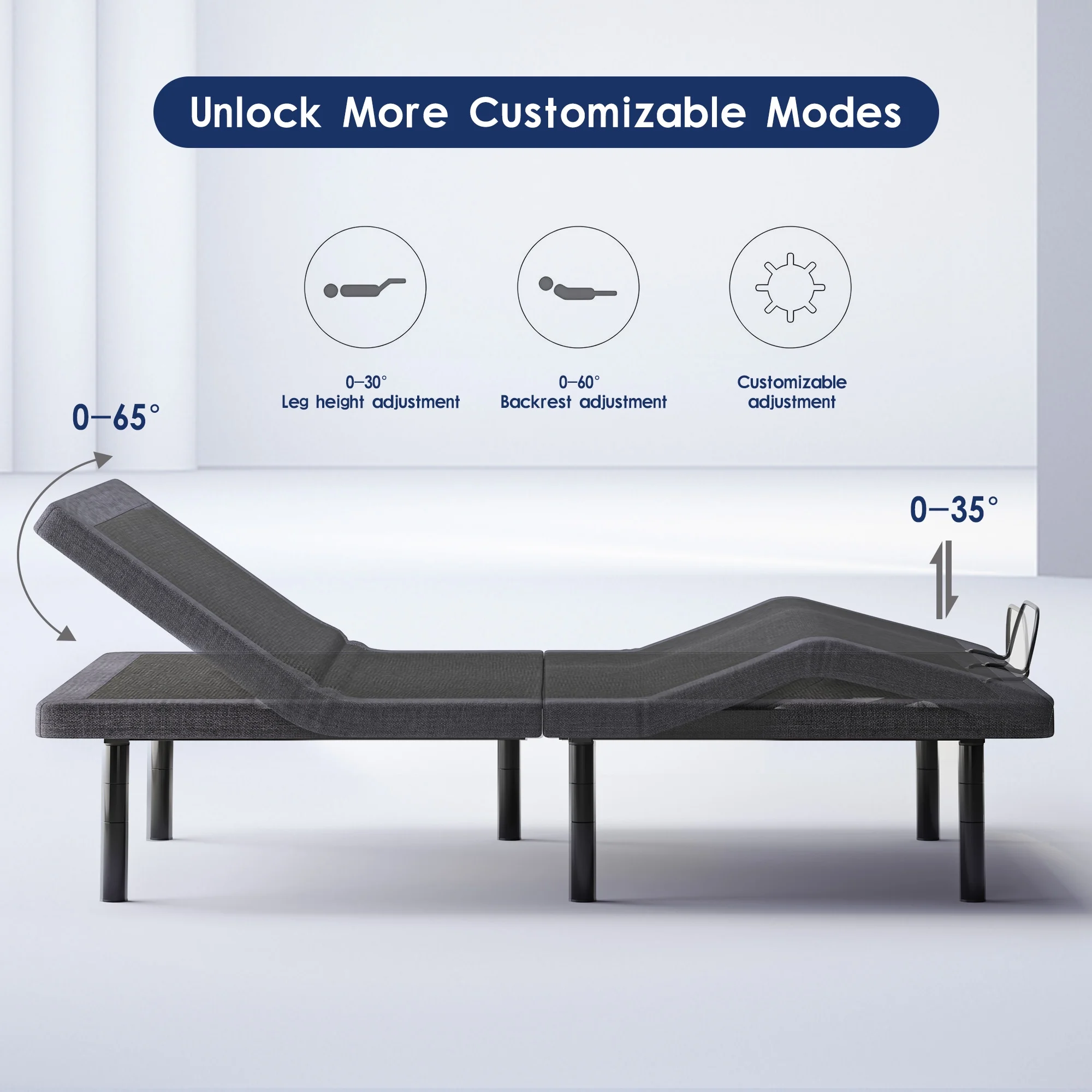 SogesPower Twin Size Ergonomic Electric Adjustable Bed Base:USB Ports, Nightlight & Wireless Remote Control,Memory Pre-Sets