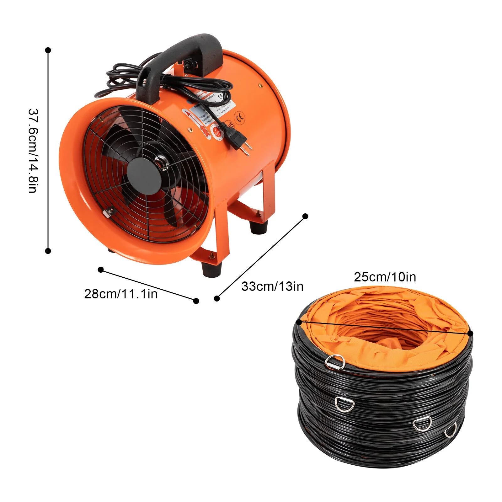 ZhdnBhnos 10 Inch Industrial Exhaust Fan Paint Booth Utility Blower Portable Ventilation Fan, Fume Extractor with 32.8ft Duct Hose