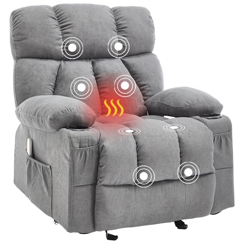 Massage Rocker Recliner Chair with Heat and Vibration Ergonomic Rocking Lounge Chair for Living Room Comfy Overstuffed Recliner with 4 Side Pockets