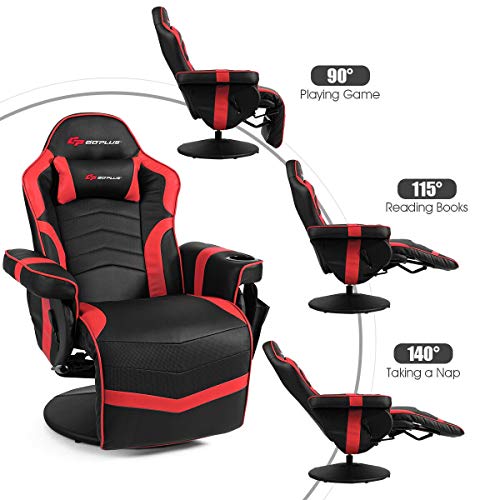 Goplus Massage Gaming Chair, Racing Style Gaming Recliner w/Adjustable Backrest and Footrest