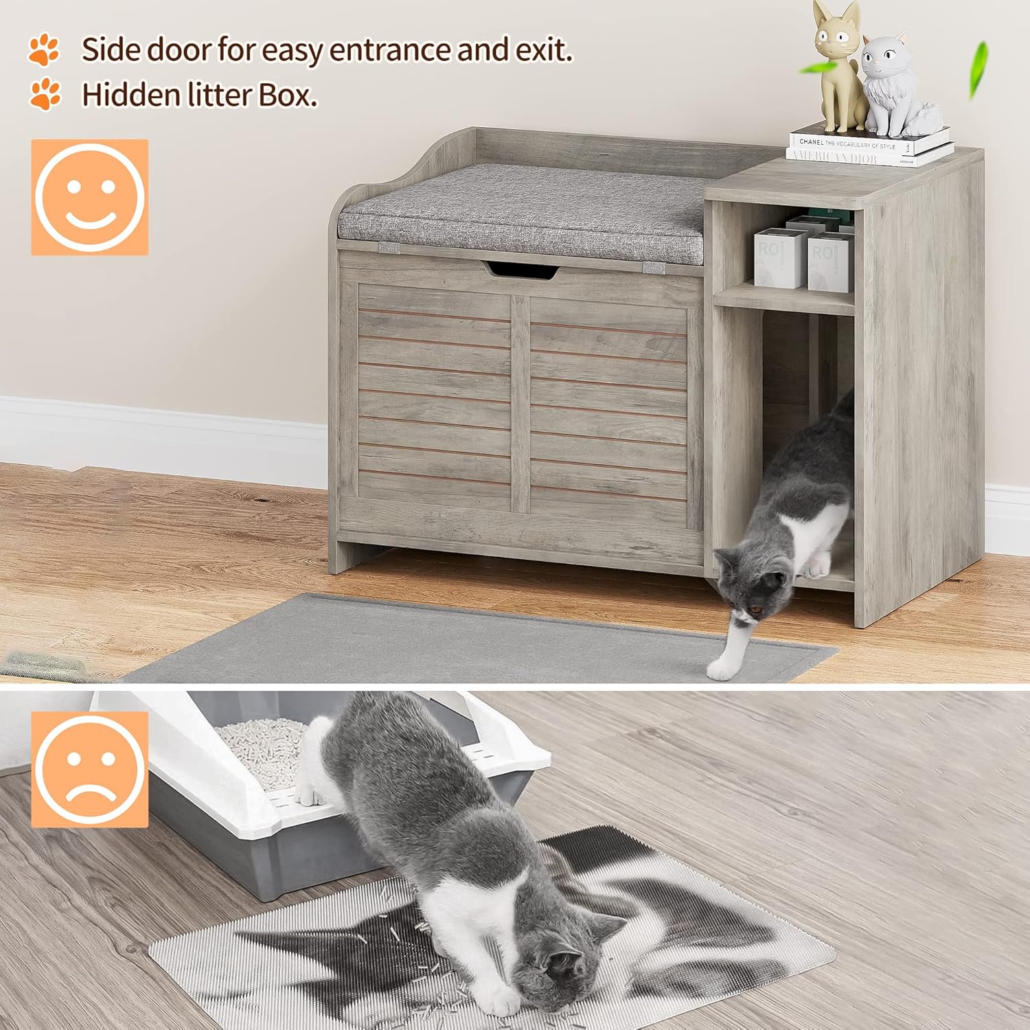 OUTGOODS Hidden Cat Litter Box Furniture, Fir Wood Enclosure Cabinet w/ Storage