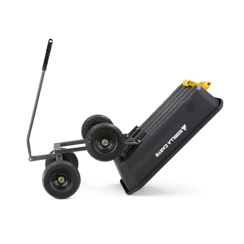 Gorilla Carts Heavy-Duty Dump Cart, Patented Quick-Release Dumping, Steel Frame, 600 lb Capacity, No-Flat 10-Inch Tires, Utility Wagon for Garden