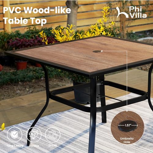 PHI VILLA 5 PCS Outdoor Patio Dining Set with Swivel Dining Chairs (Blue) and 37"x 37" Metal Steel Dining Table(1.57" Umbrella Hole)
