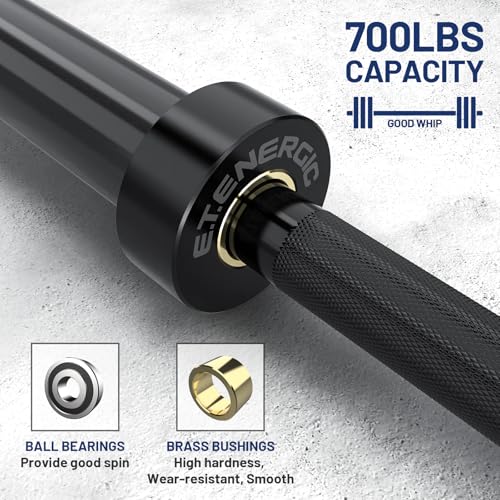7ft Olympic Barbell 40LB Bar Load 700lbs Capacity Available Men's Barbell with Hard Chrome Sleeves for 2" Olympic Plates