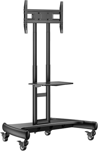 Perlegear Mobile TV Cart for 32-82 Inch Flat/Curved LED/LCD/OLED TVs Rolling TV Stand with Height Adjustable Shelf Max VESA 600x400mm up to 100lbs