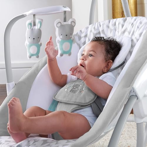 Ingenuity SimpleComfort Lightweight Compact 6-Speed Multi-Direction Baby Swing, Vibrations & Nature Sounds, 0-9 Months 6-20 lbs (Pink Cassidy)
