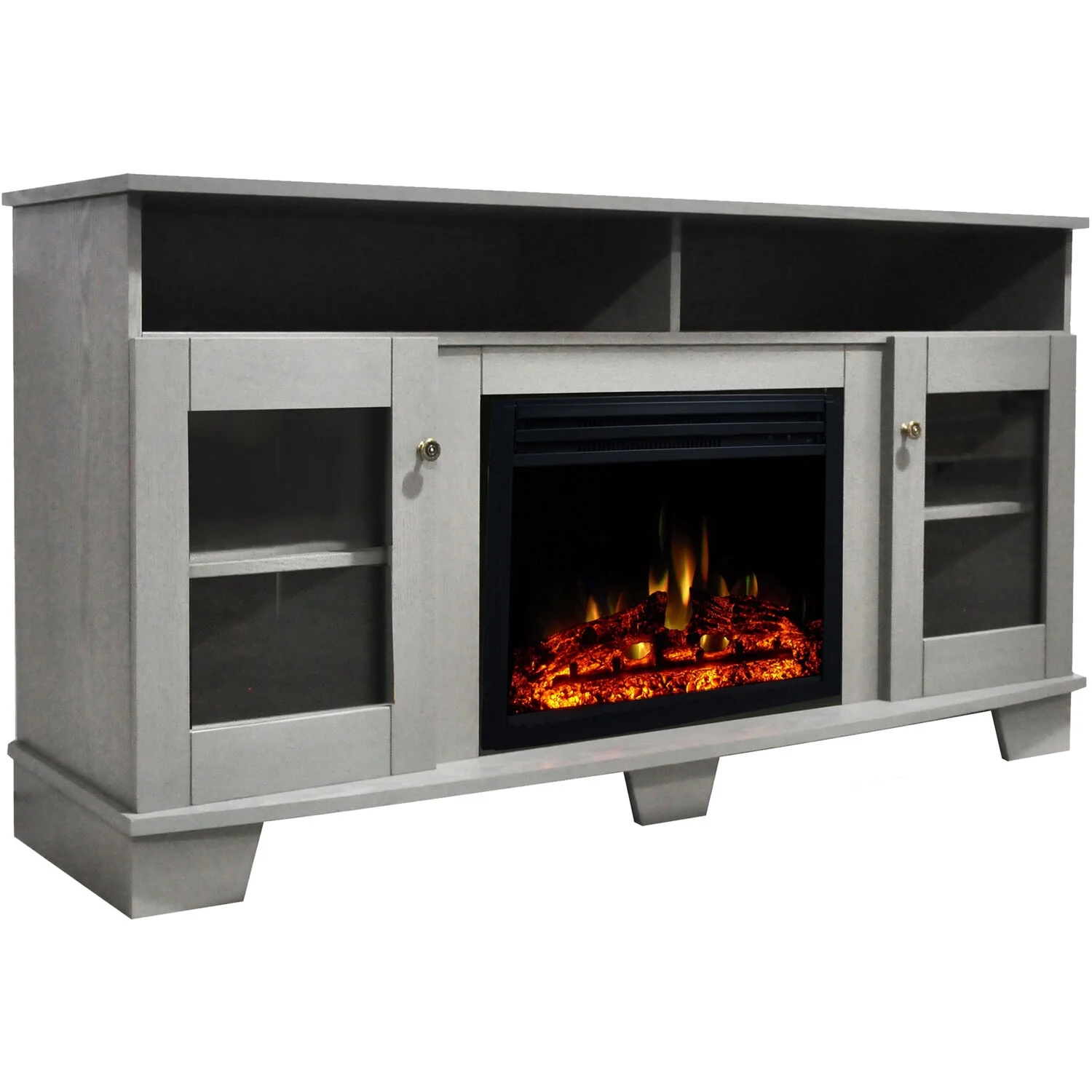 Cambridge Savona Electric Fireplace Heater with 59-In. Gray TV Stand, Enhanced Log Display, Multi-Color Flames, and Remote - Curated Treasures Market