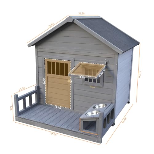 Outdoor Wooden Dog House,Waterproof Kennel with Deck and Sloped Roof,High Stability Pet Dog Cage for Small/Medium Puppy