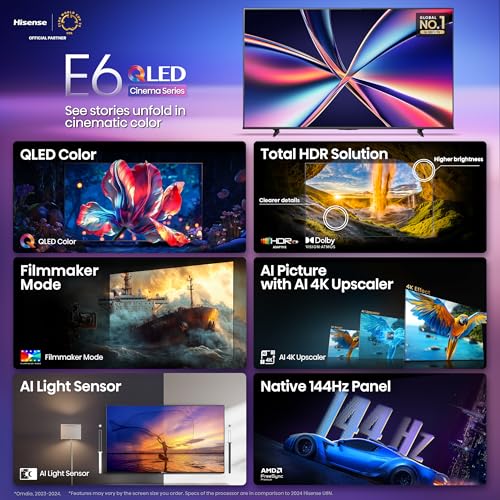 Hisense 50" Class E6 Series QLED 4K UHD Smart Fire TV (50E6QF, 2025 Model) - QLED, AI Light Sensor, Dolby Vision &middot; Atmos