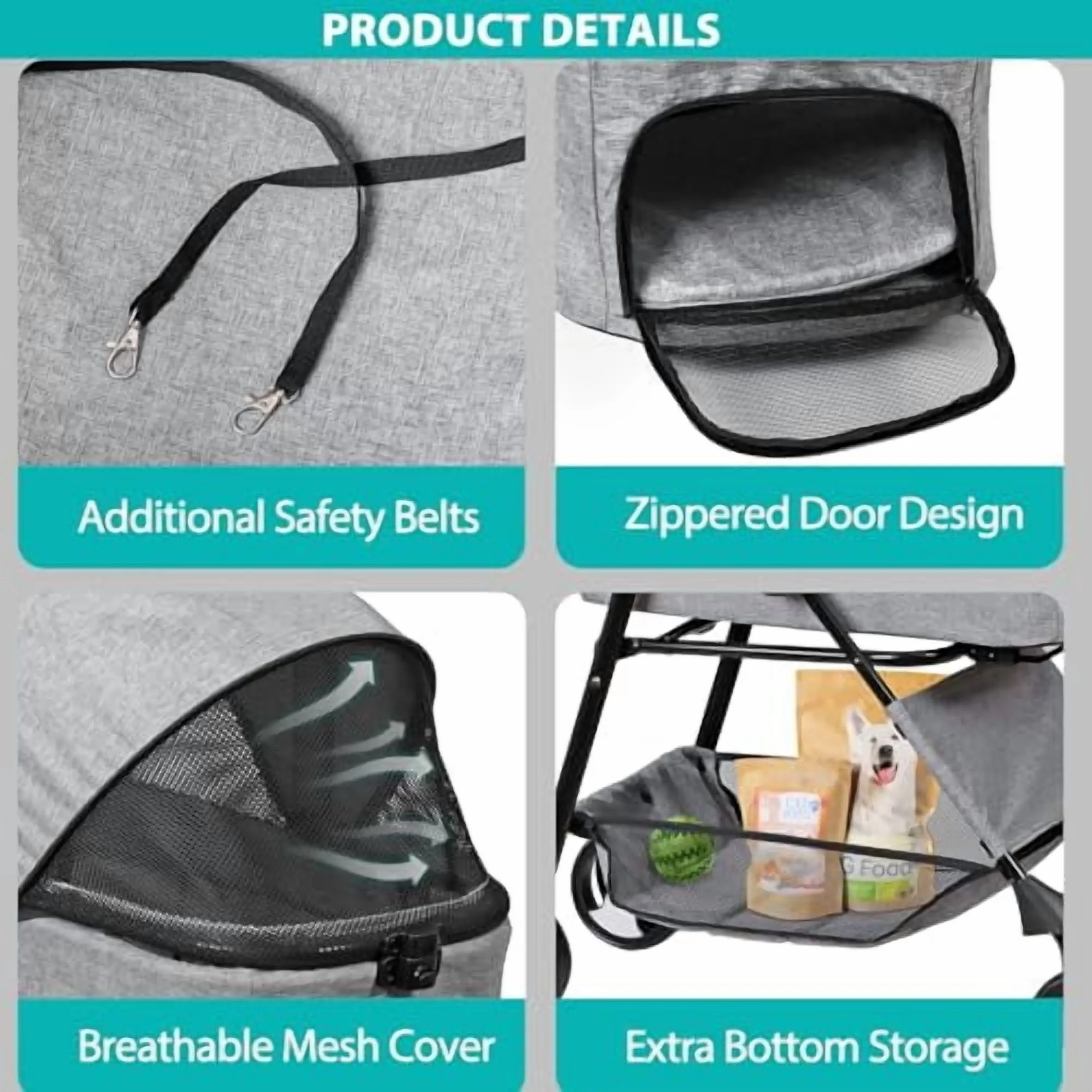 4 Wheels Foldable Pet Dog Cat Jogger Stroller Travel Carrier Strolling Cart w/Waterproof Cover Storage Basket Cup Holder &amp