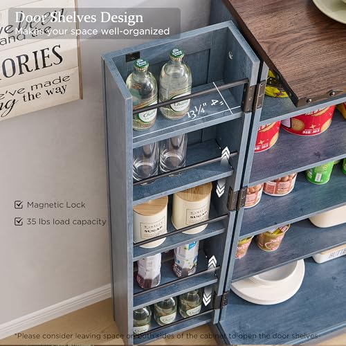 72" Tall Kitchen Pantry, Farmhouse Storage Cabinet with Barn Doors, Organizer, Drawer and Adjustable Shelves, Rustic Wood Cupboard for Kitchen