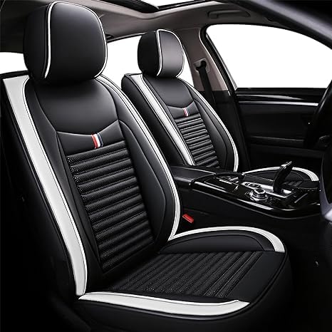 Seat Covers Fit for Toyota Corolla 2000-2024,5 Seats Custom Fit Leather Cover Protector Cushion,Automotive Vehicle Auto Interior Covers(Black White