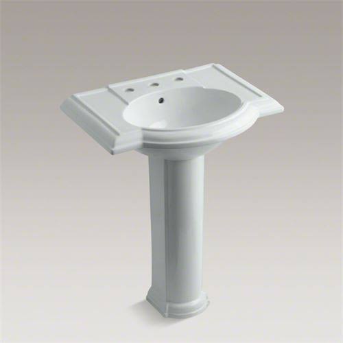 KOHLER K-2294-8-95 Devonshire 27 In. Pedestal Bathroom Sink with 8 In. Widespread Faucet Holes, Ice Grey